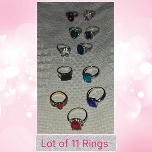 Lot of 11 Women's Fashion Rings - Mixed Gem Colors